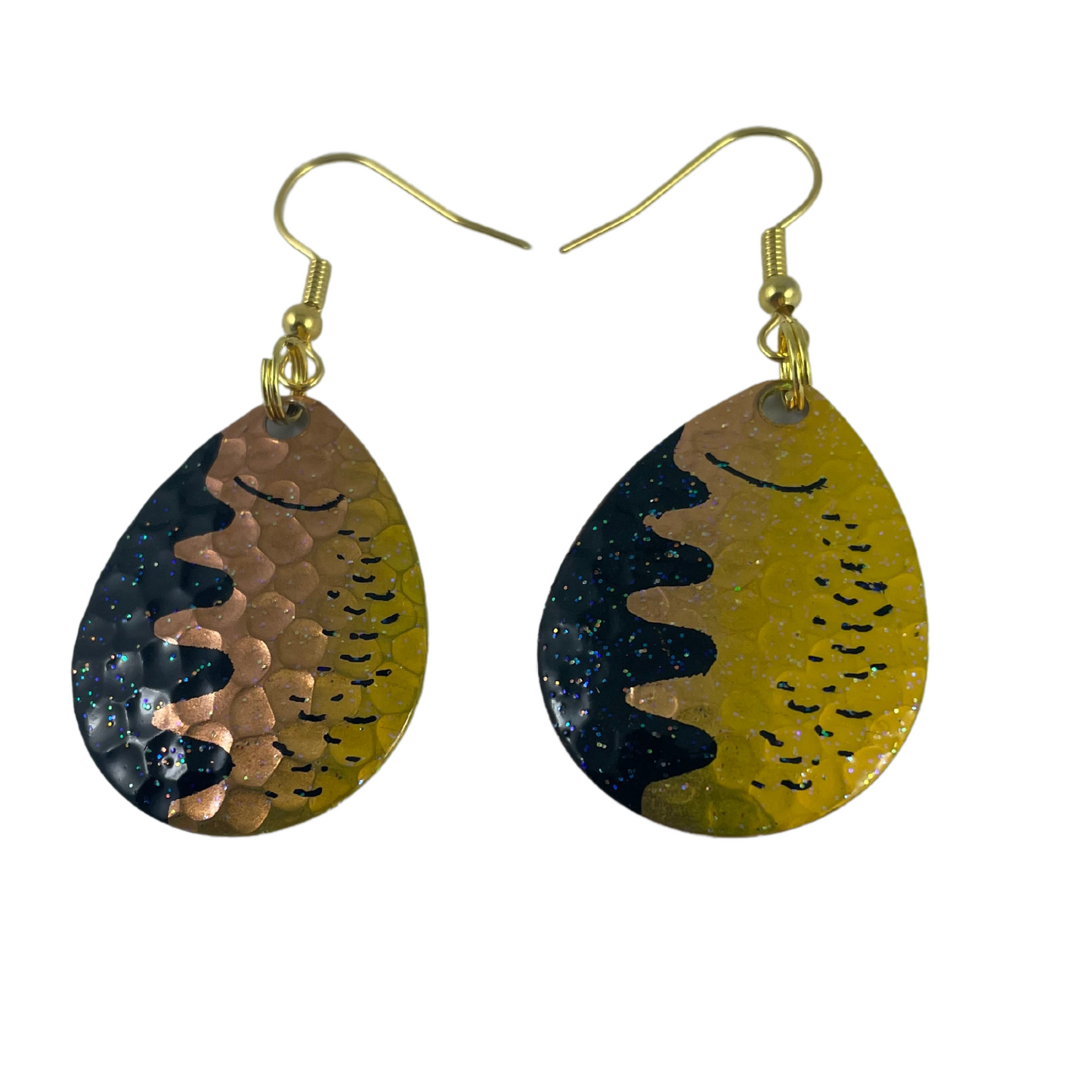 Colorado Crystal Chartreuse Hammered Copper Perch Spinner Blade Earrings