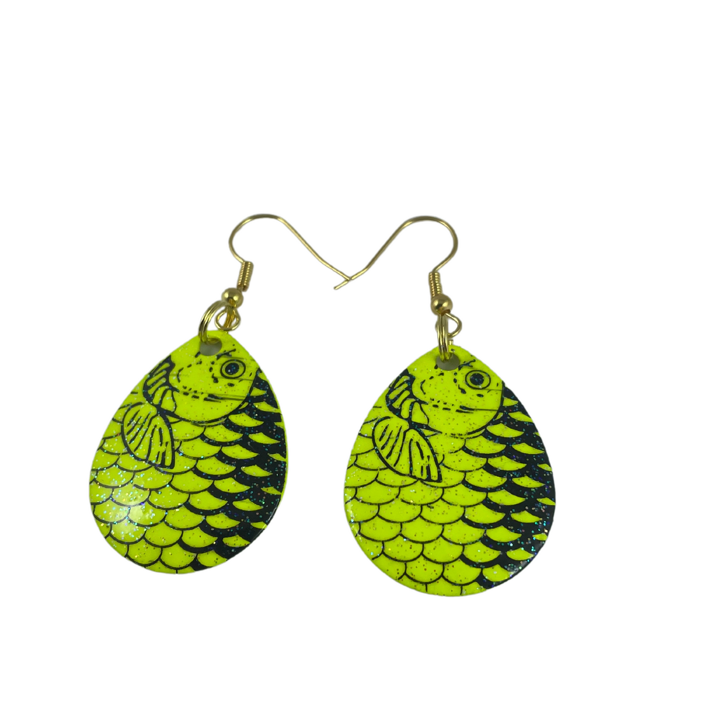 Colorado Chartreuse Fish Scale Crystal Spinner Blade Earrings