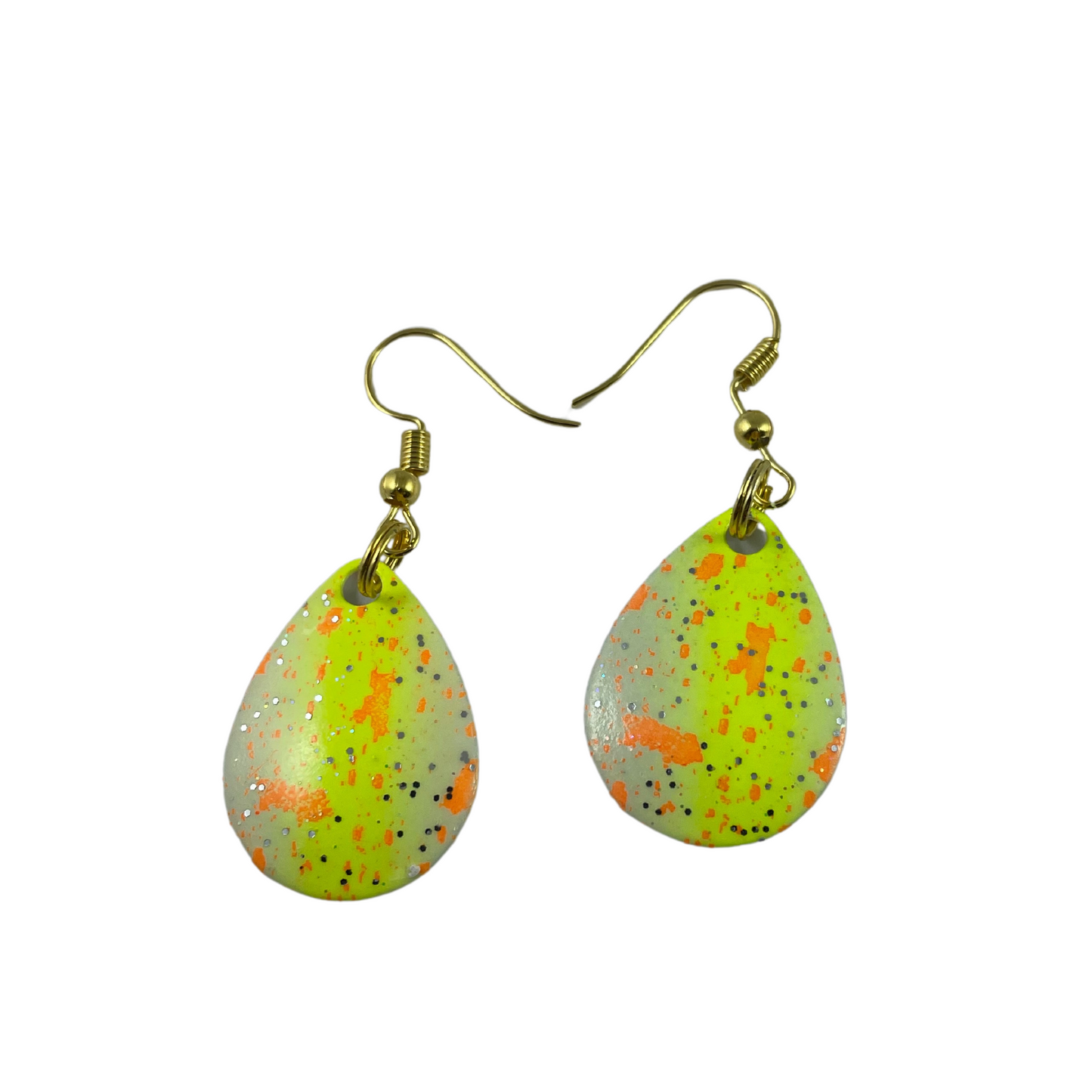 Colorado Chartreuse Orange Spackle Spinner Blade Earrings