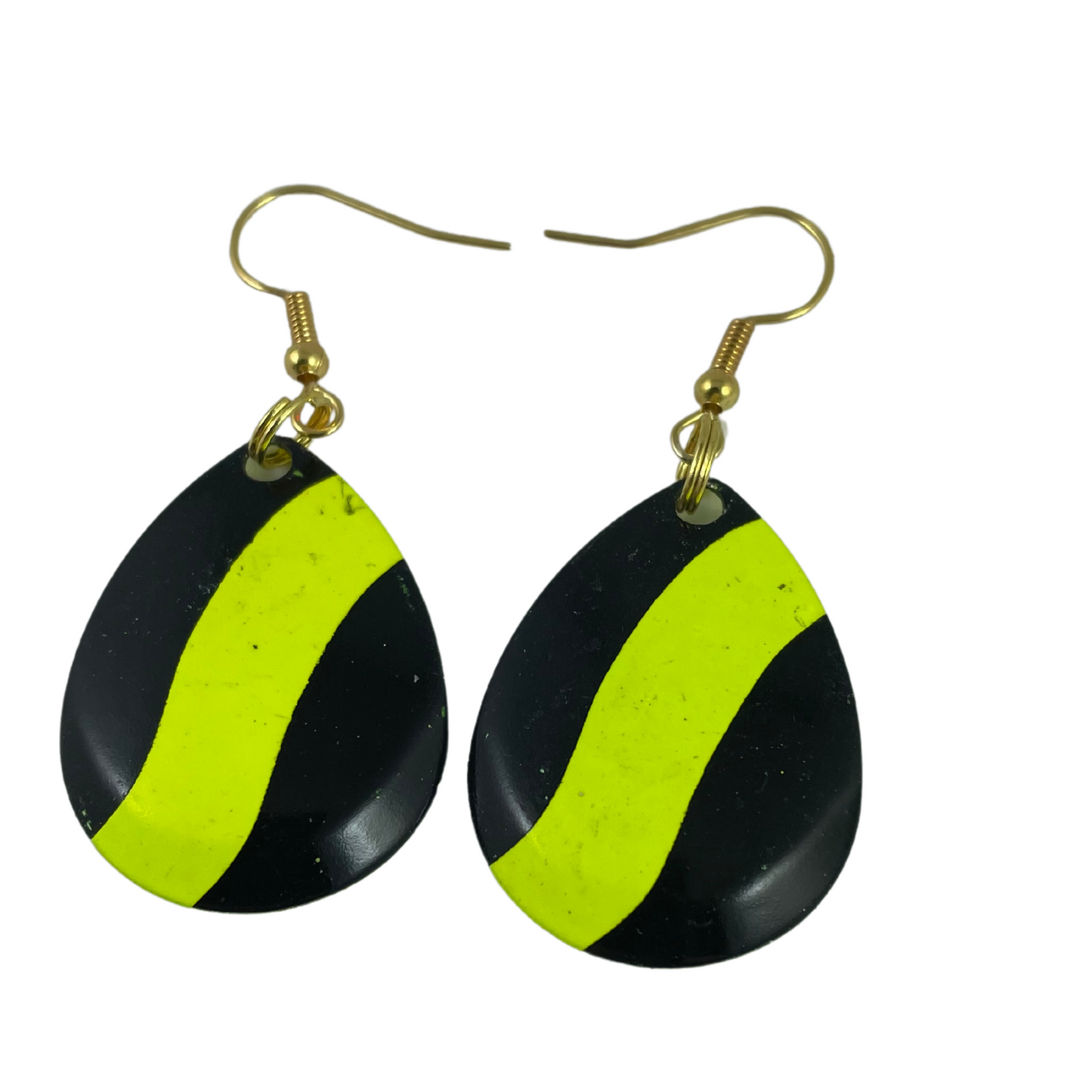 Colorado Deep Cup Black Yellow Striped Spinner Blade Earrings