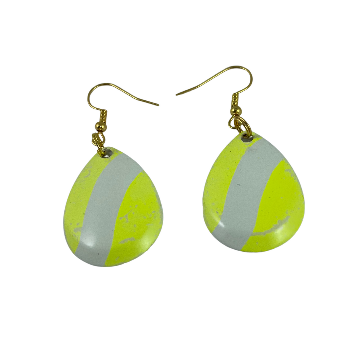 Colorado Deep Cup Chartreuse White Striped Spinner Blade Earrings