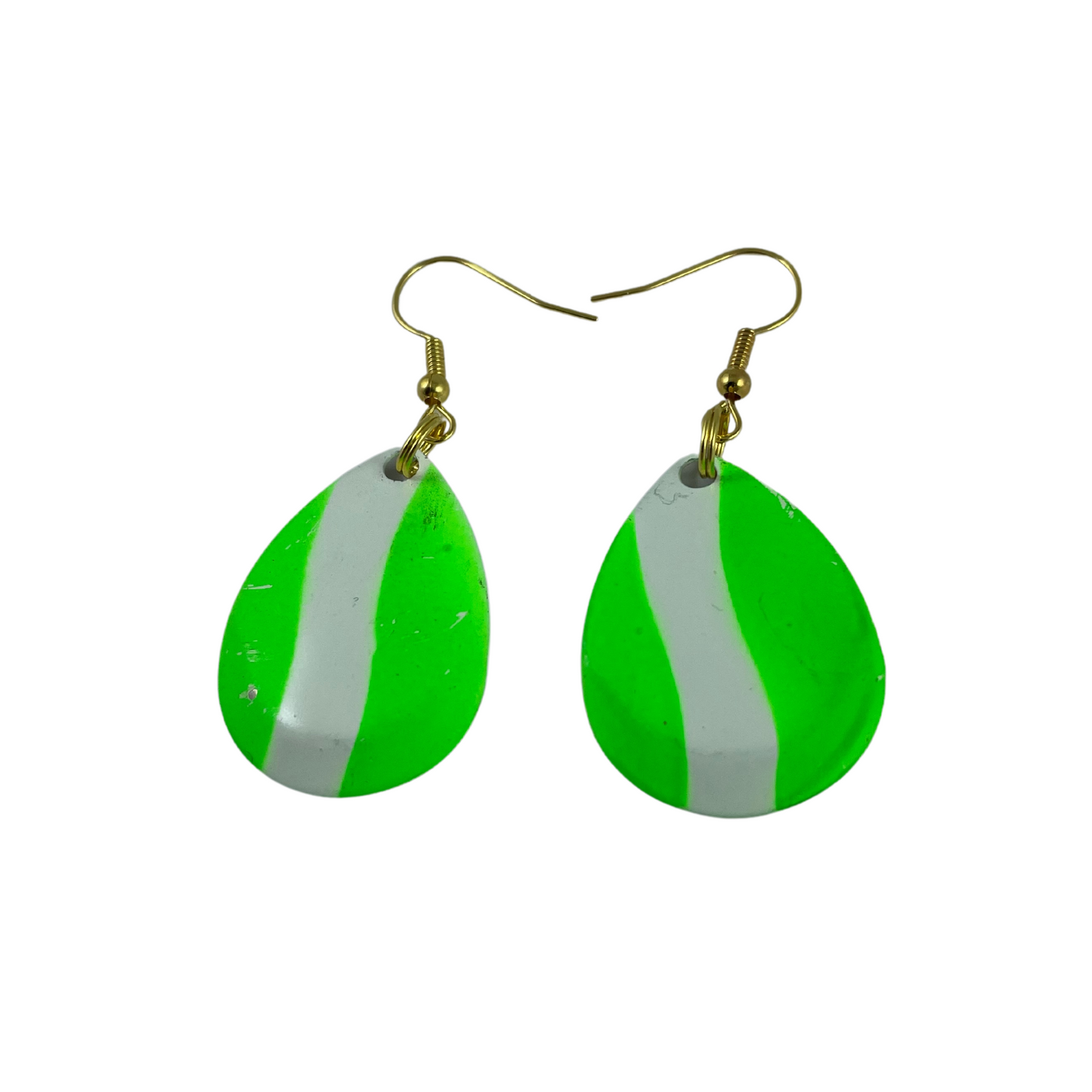 Colorado Deep Cup Green White Striped Spinner Blade Earrings