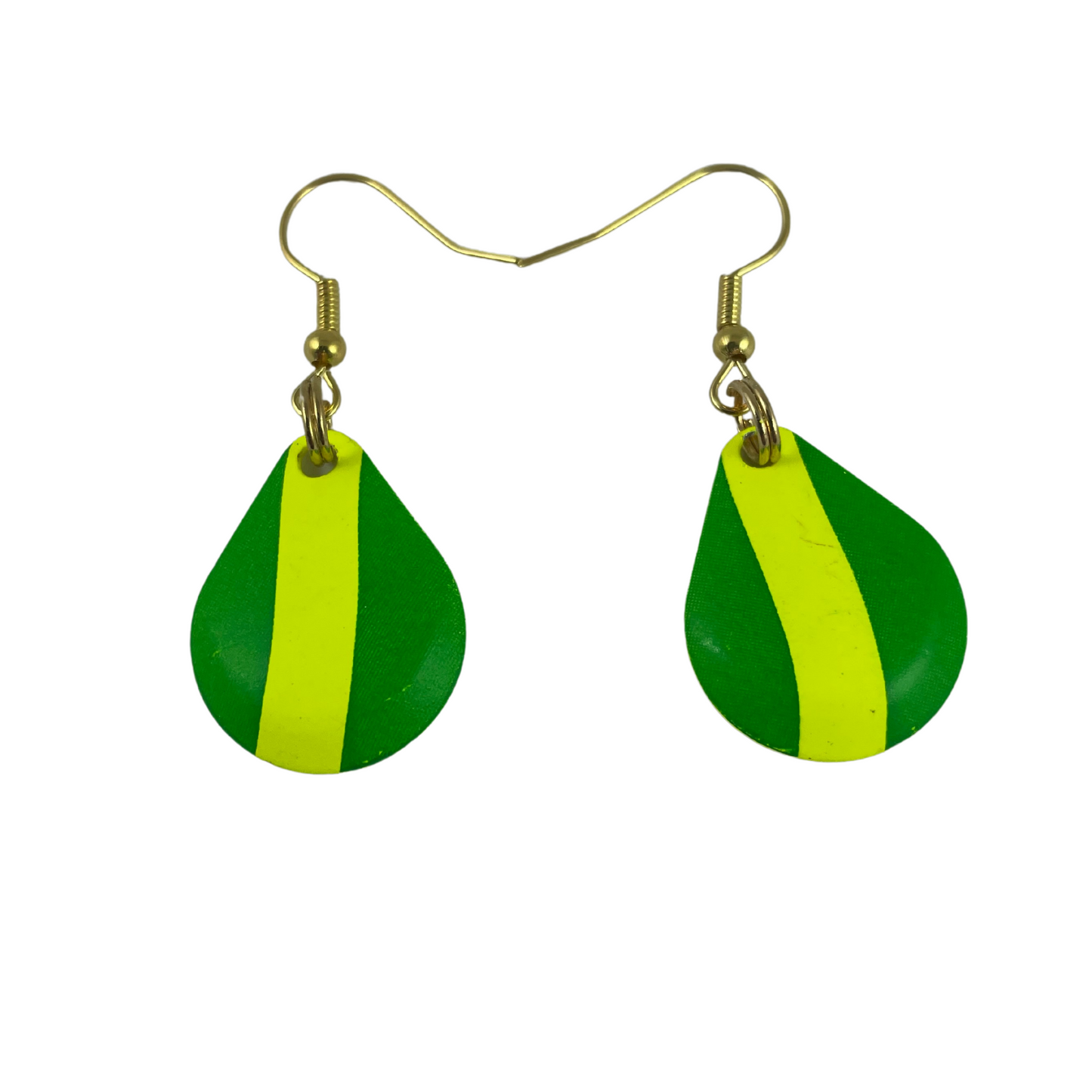 Colorado Deep Cup Green Yellow Striped Spinner Blade Earrings