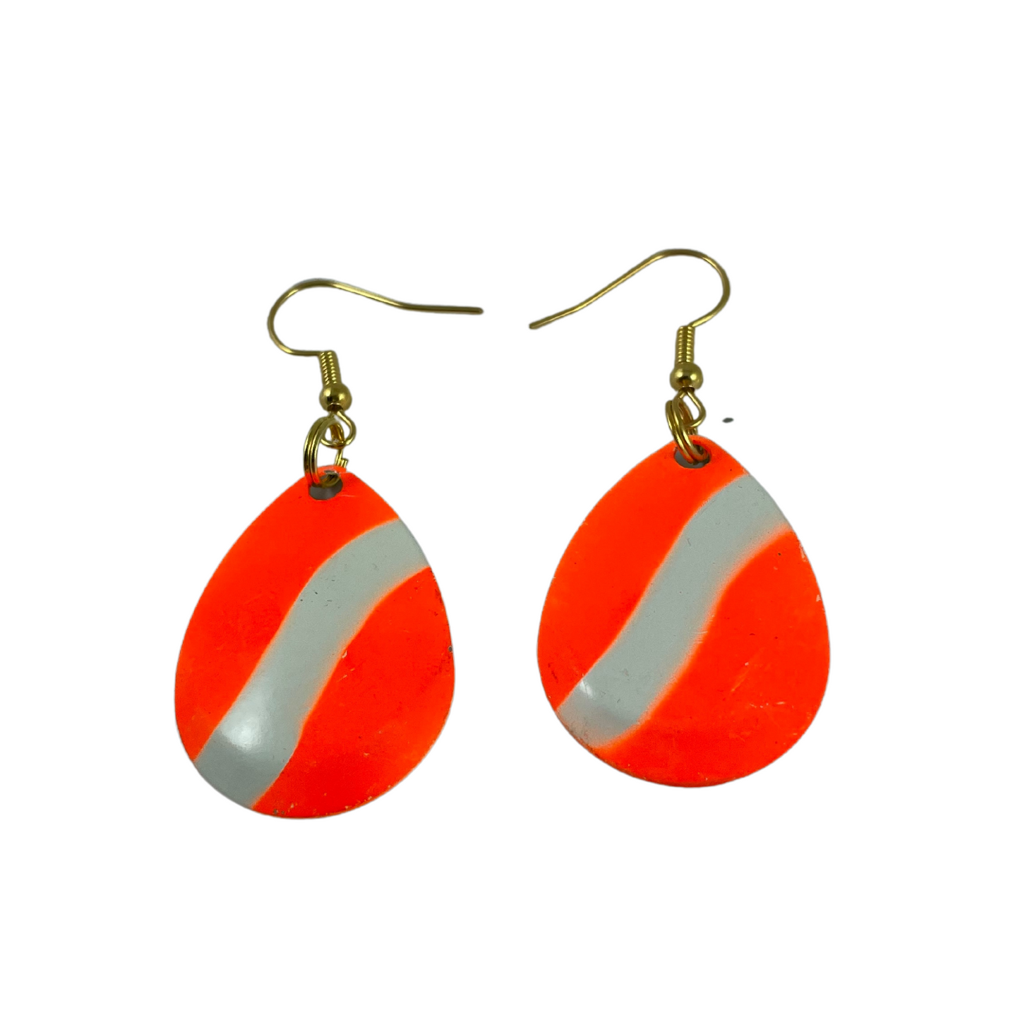 Colorado Deep Cup Orange White Striped Spinner Blade Earrings