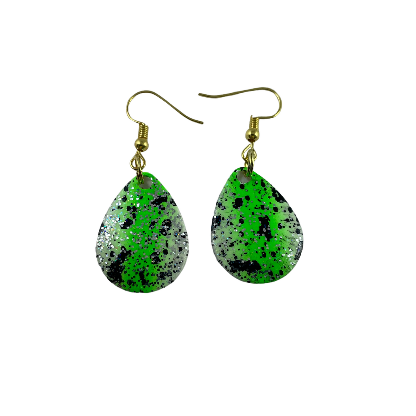 Colorado Green Glow Spackle Spinner Blade Earrings