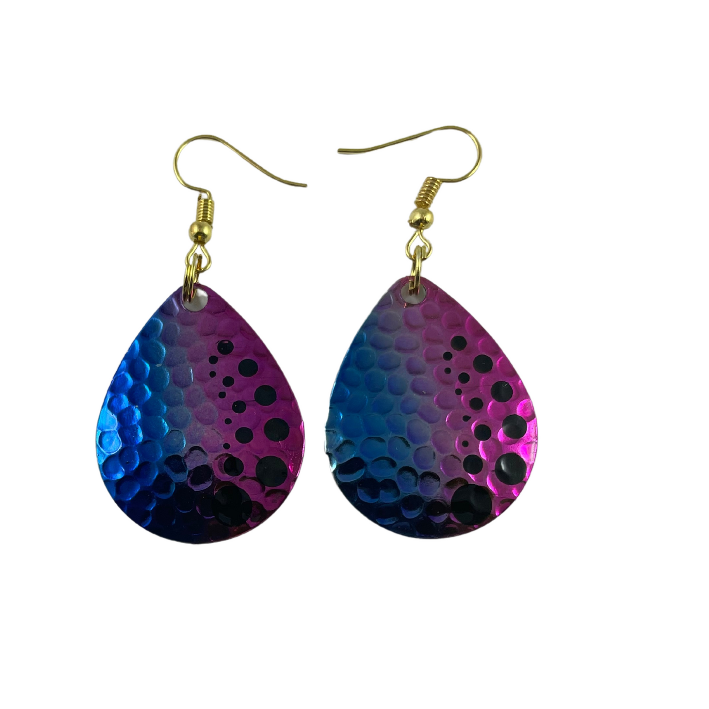 Colorado Hammered Nickel Dot Rainbow Spinner Blade Earrings