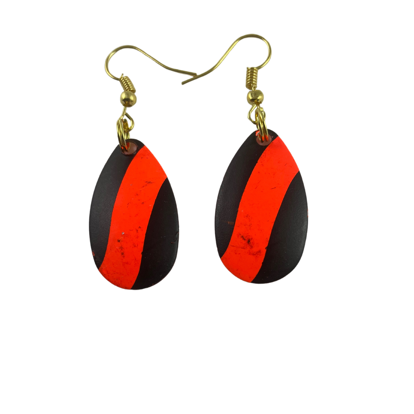 Indiana Black Orange Striped Spinner Blade Earrings