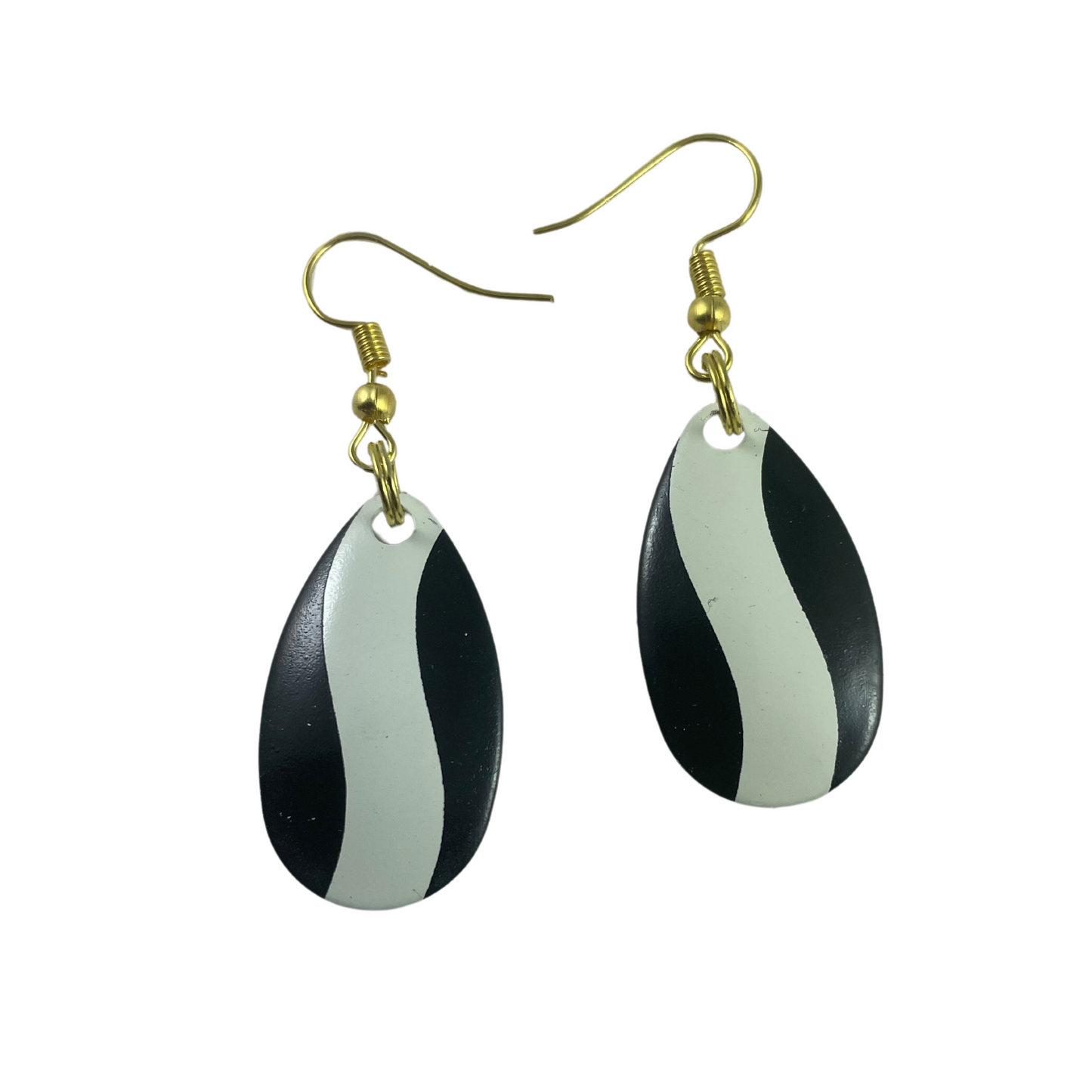 Indiana Black White Striped Spinner Blade Earrings