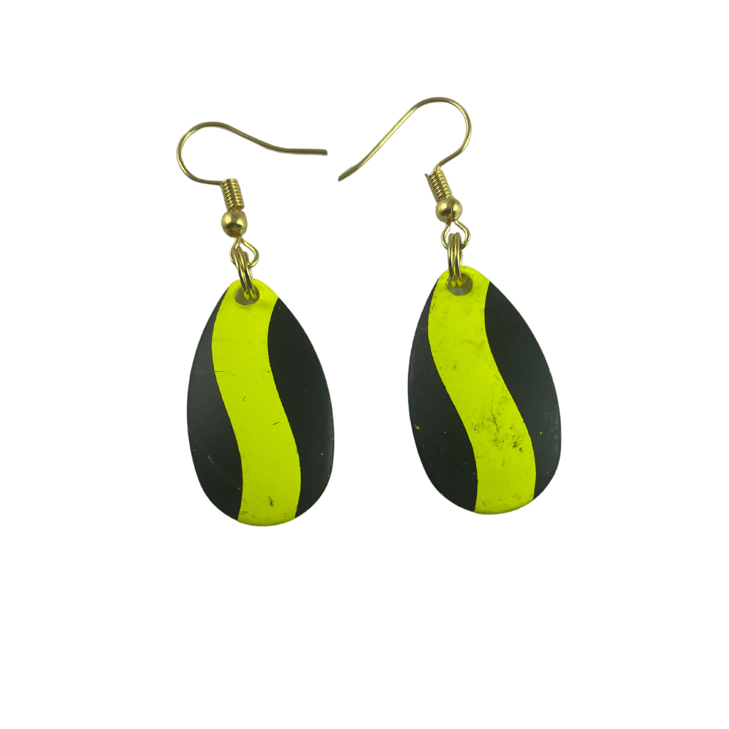 Indiana Black Yellow Striped Spinner Blade Earrings