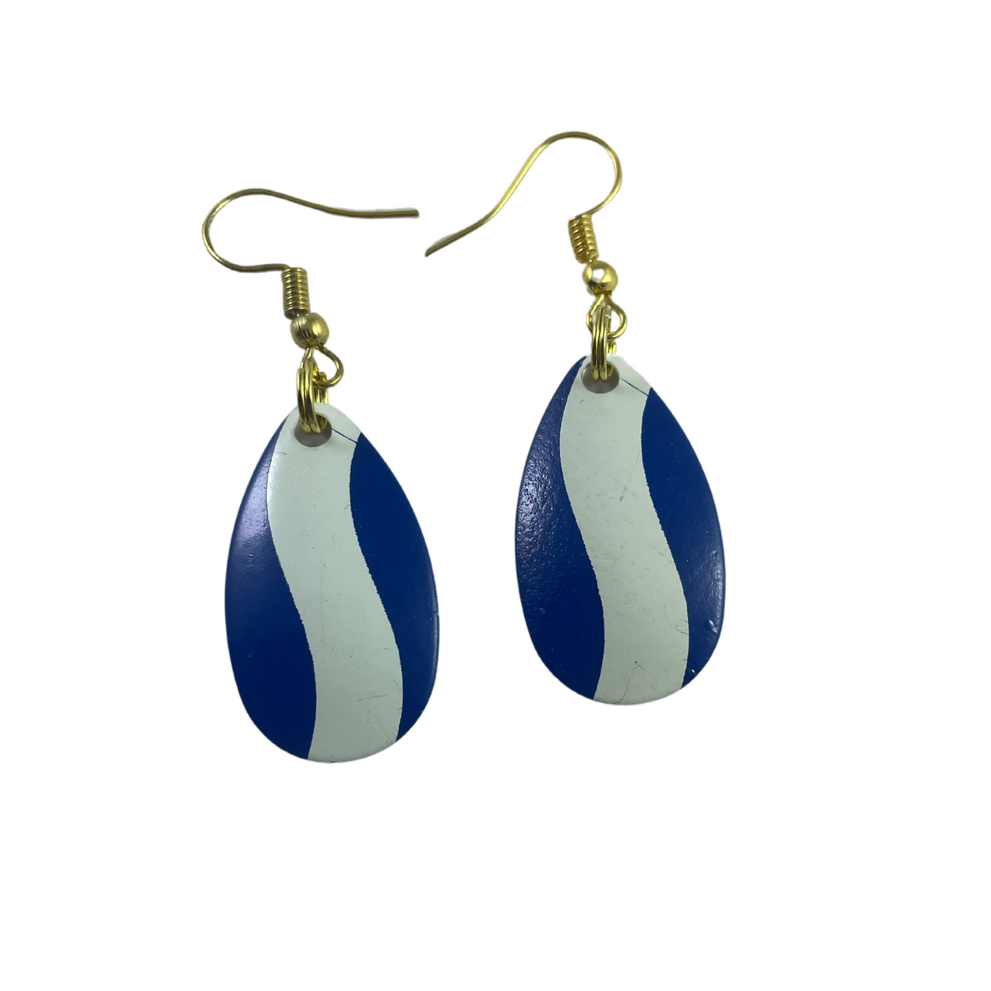 Indiana Blue White Striped Spinner Blade Earrings
