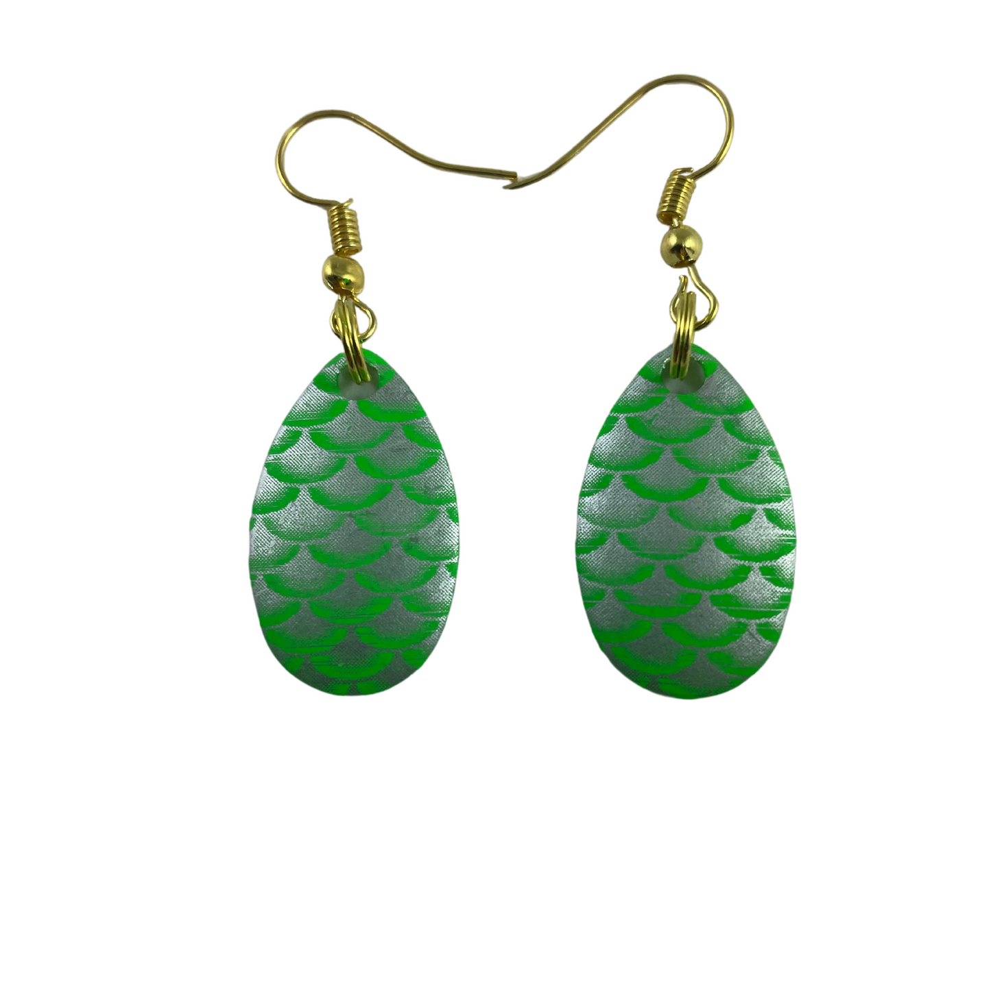 Indiana Green Silver Scale Spinner Blade Earrings