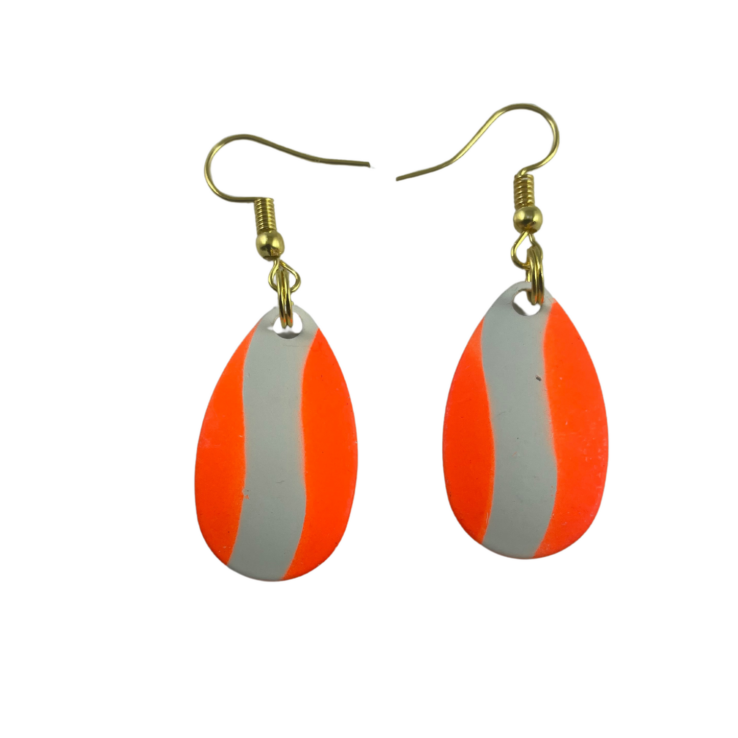 Indiana Orange White Striped Spinner Blade Earrings