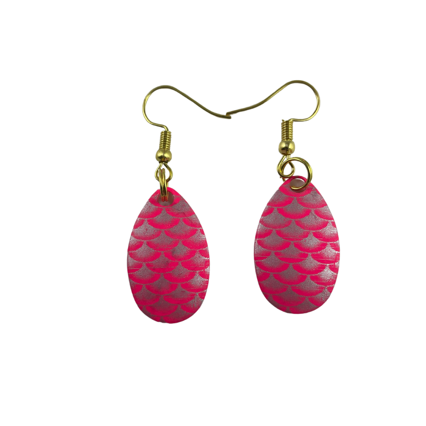 Indiana Pink Silver Scale Spinner Blade Earrings