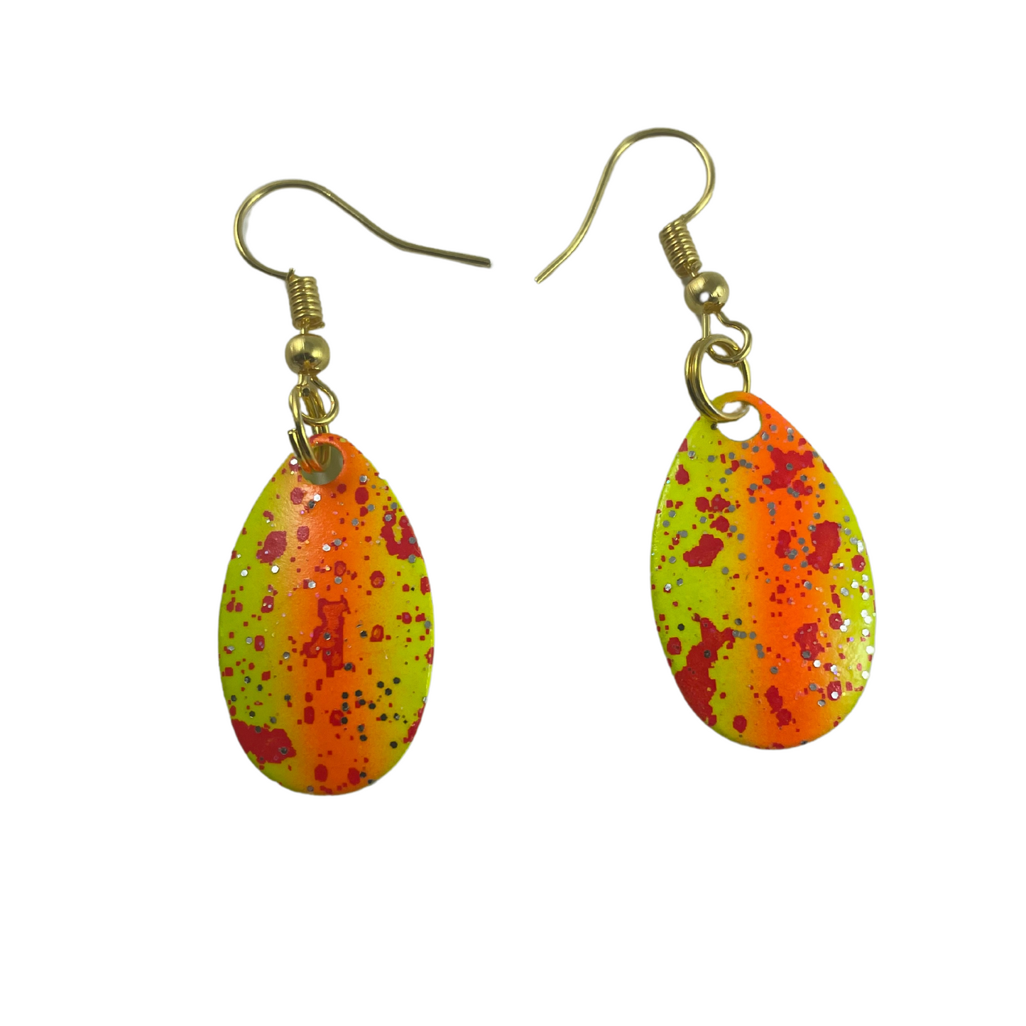 Indiana Spackle Chartreuse Orange Spinner Blade Earrings