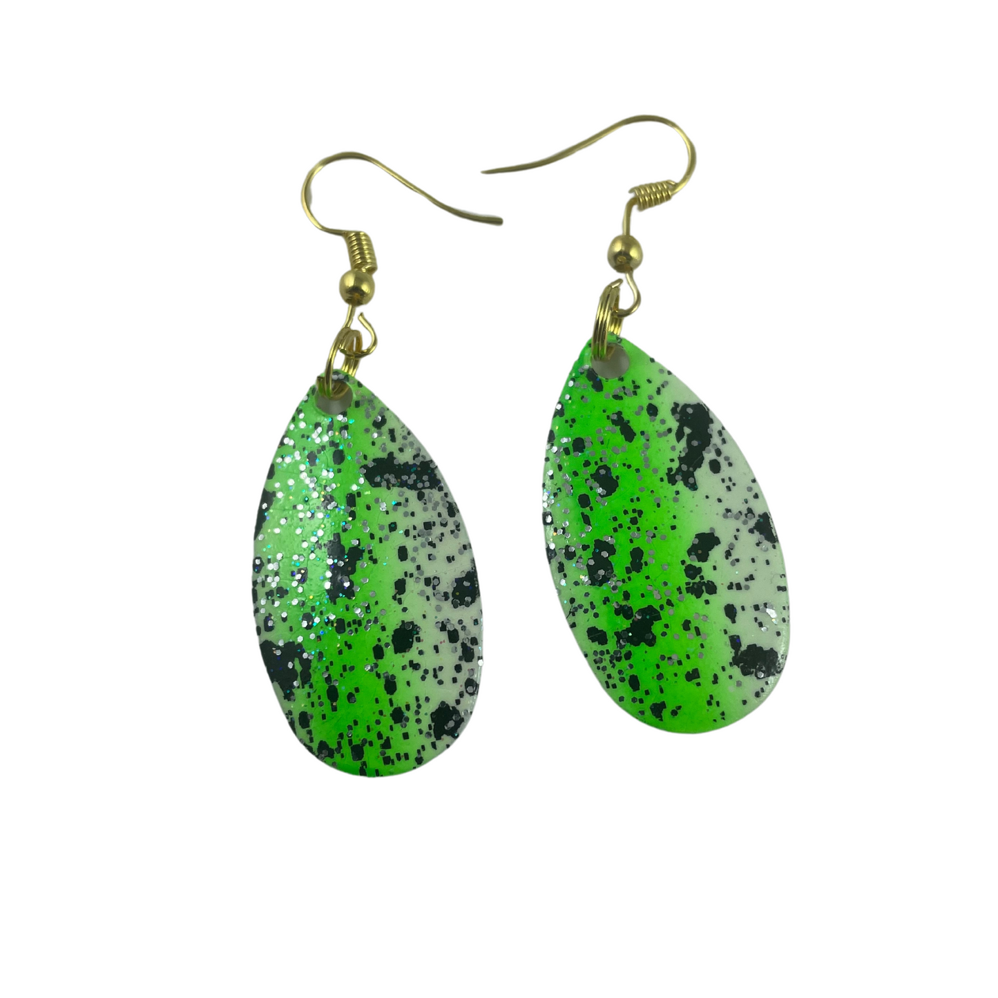 Indiana Spackle Green Glow Spinner Blade Earrings