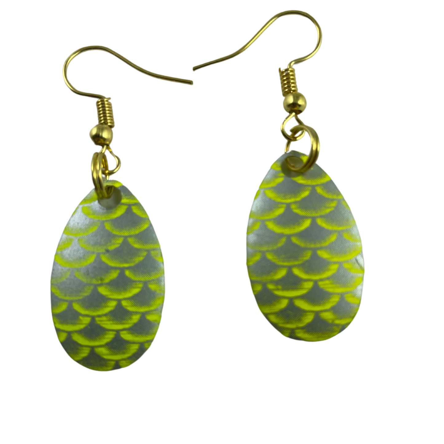 Indiana Yellow Silver Scale Spinner Blade Earrings