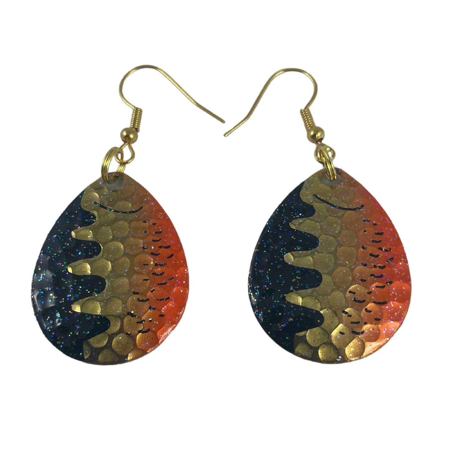 Colorado Crystal Orange Hammered Brass Perch Spinner Blade Earrings