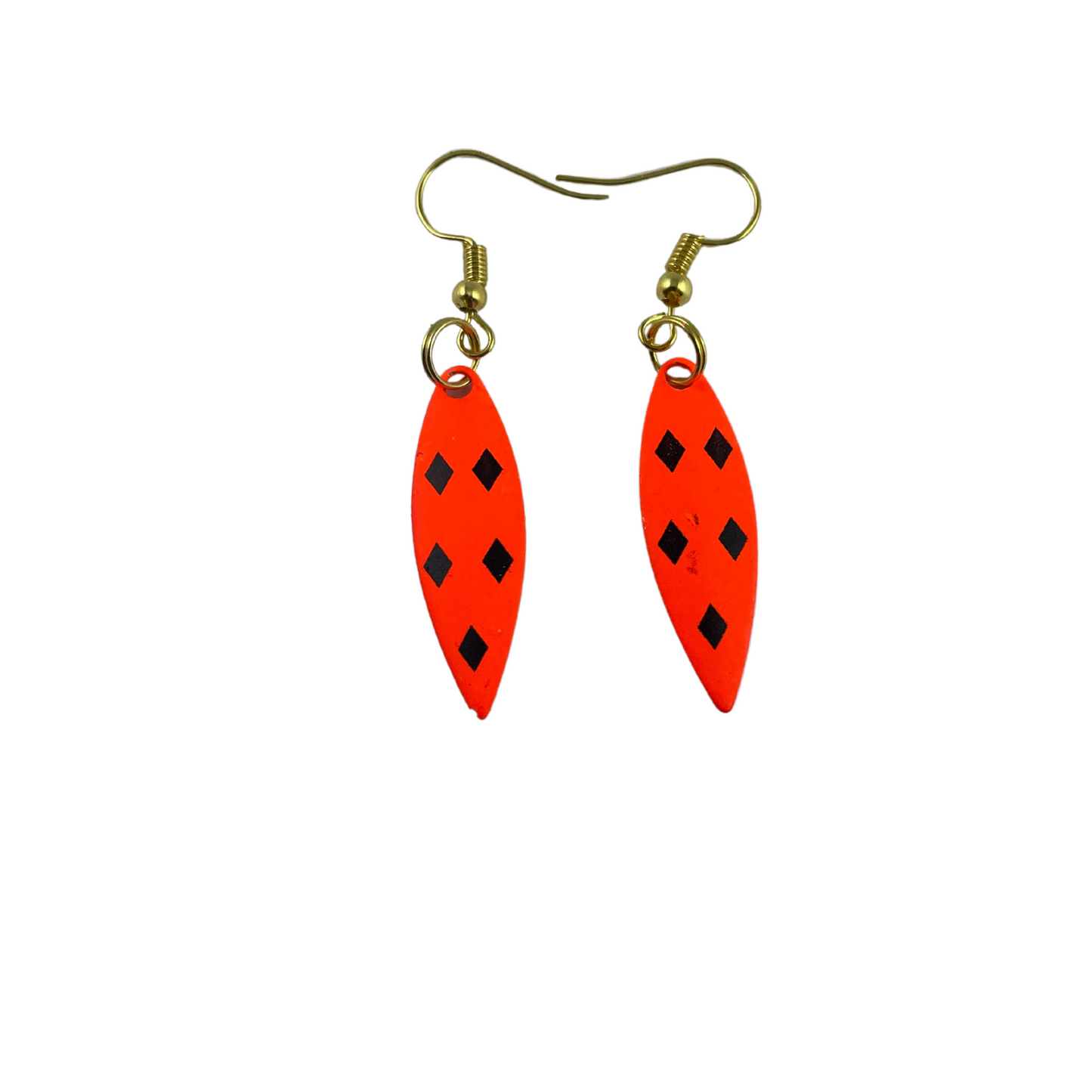 Willowleaf Orange 5 Black Diamonds Spinner Blade Earrings
