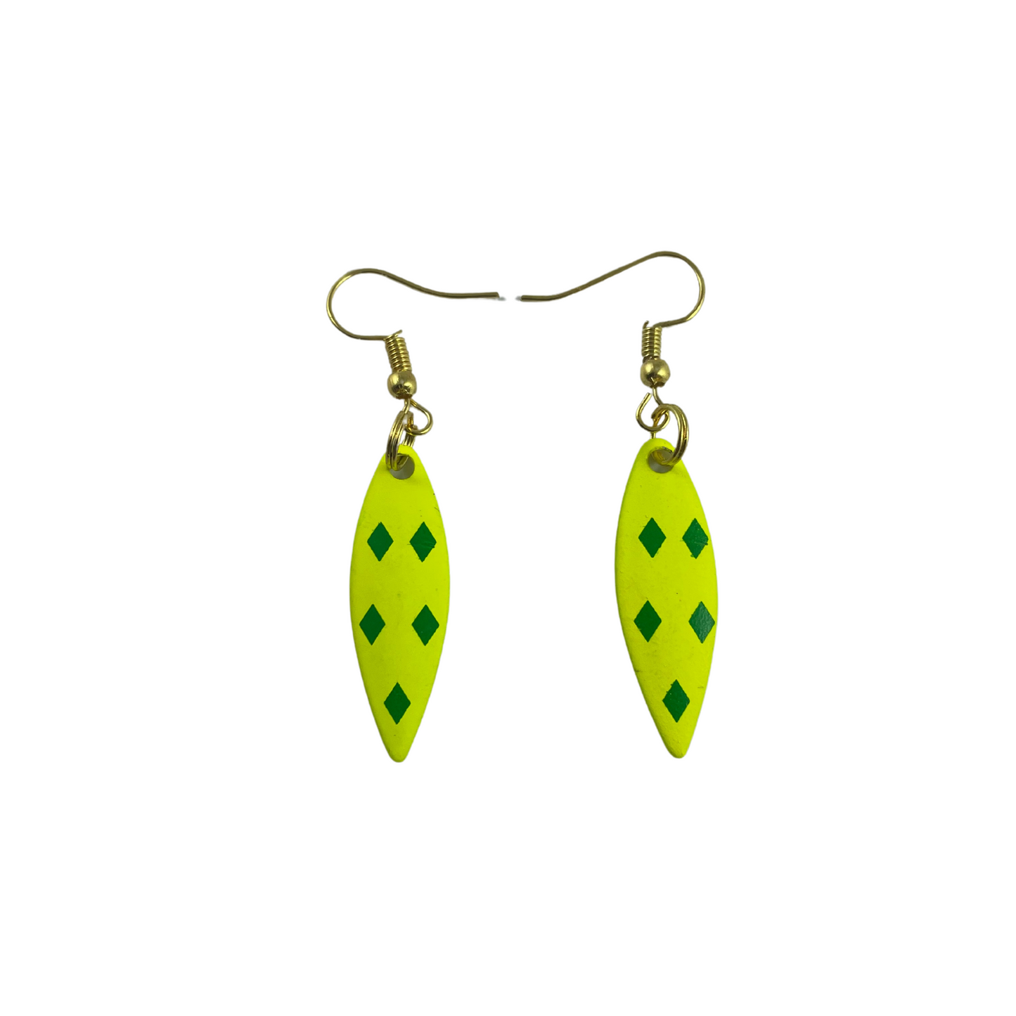 Willowleaf Yellow 5 Green Diamonds Spinner Blade Earrings