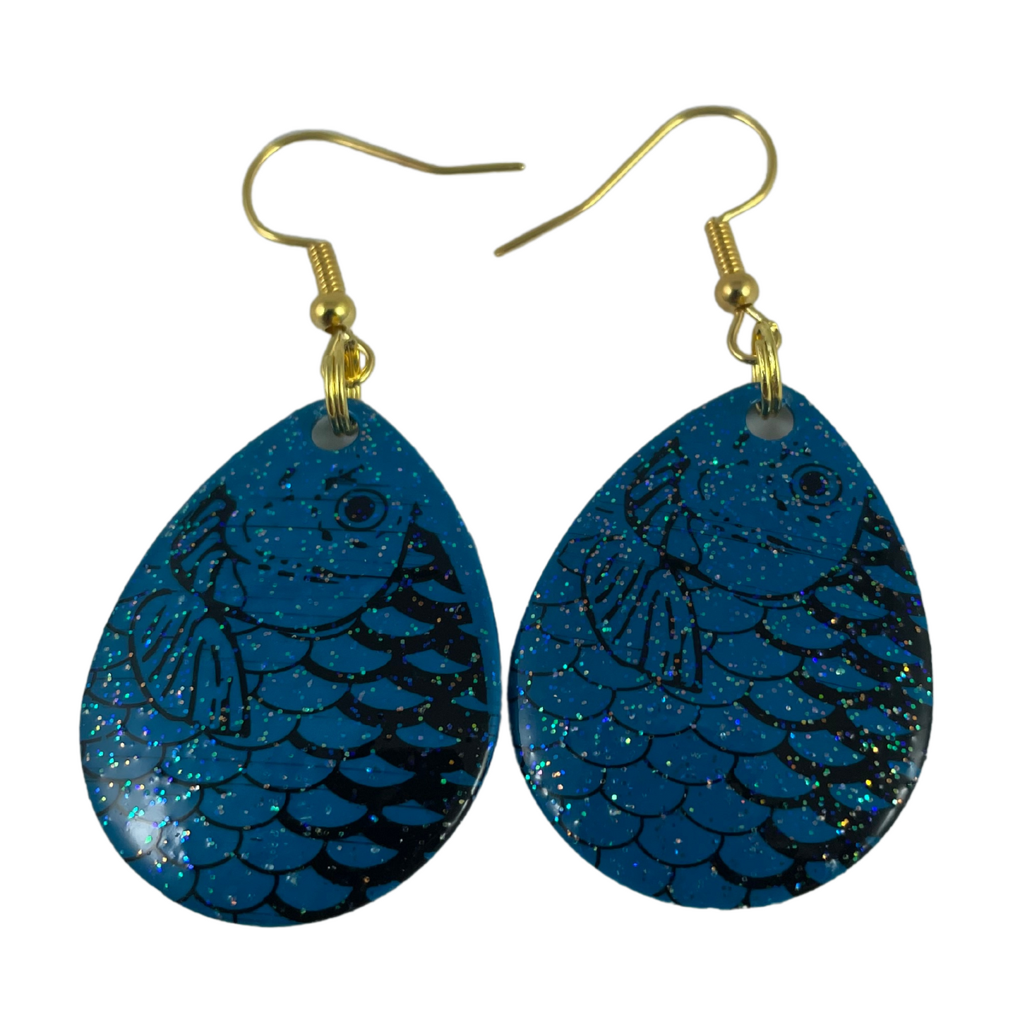 Colorado Blue Fish Scale Crystal Spinner Blade Earrings