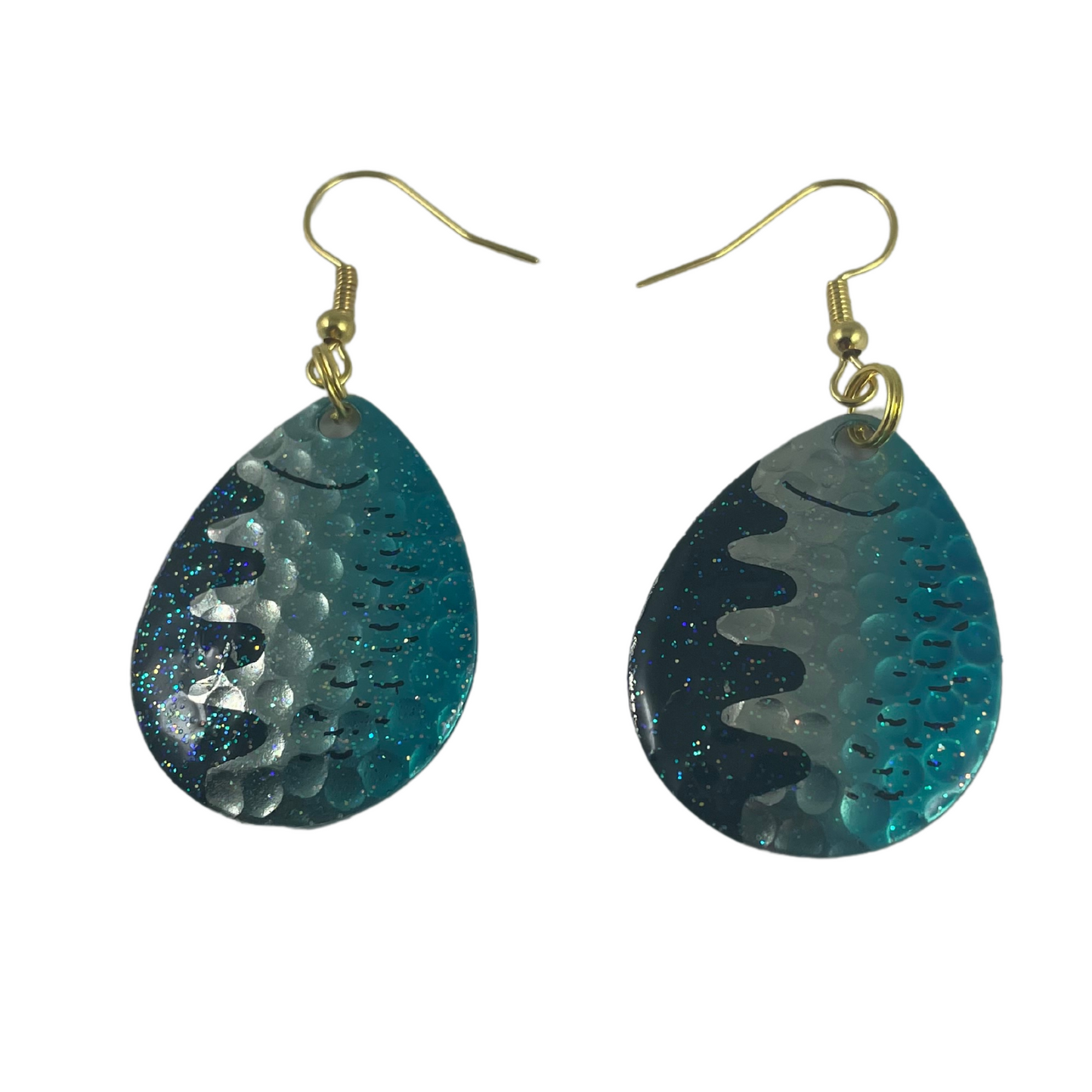 Colorado Crystal Blue Hammered Nickel Perch Spinner Blade Earrings