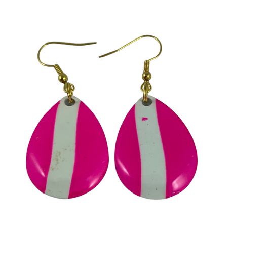 Colorado Deep Cup Pink White Striped Spinner Blade Earrings