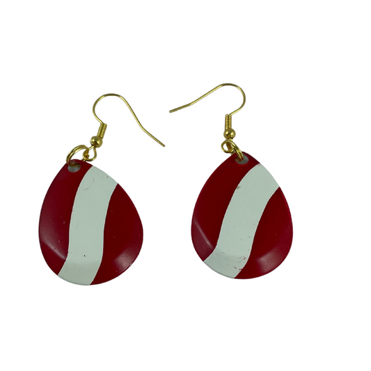 Colorado Deep Cup Red White Striped Spinner Blade Earrings