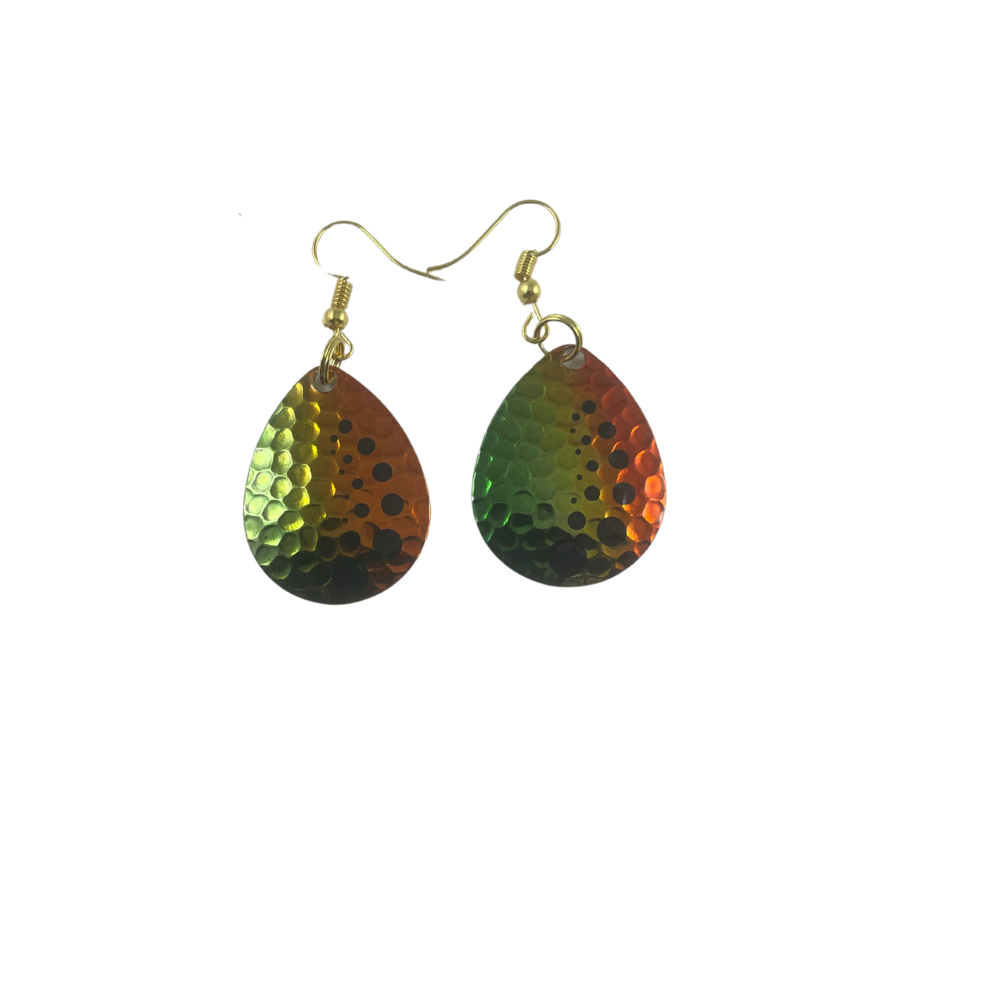 Colorado Hammered Nickel Dot Firetiger Spinner Blade Earrings