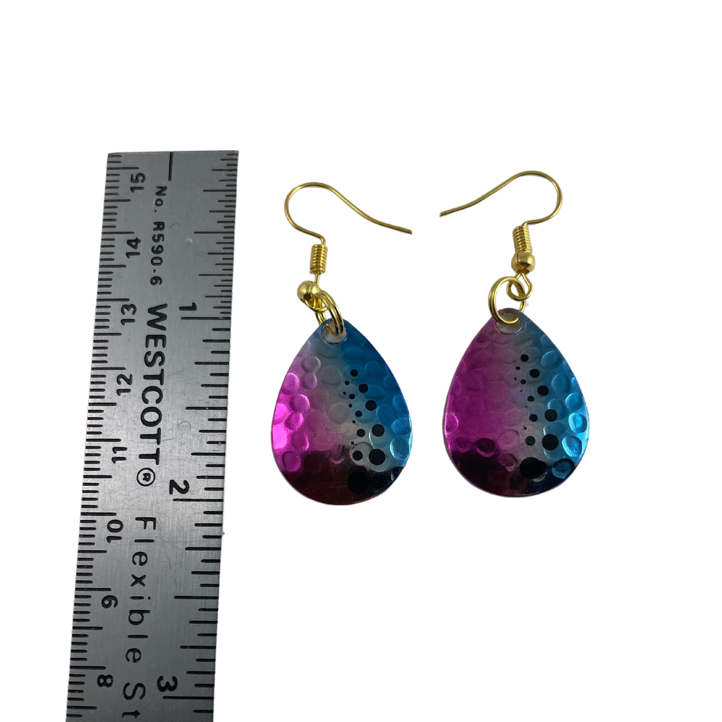 Colorado Hammered Nickel Dot Rainbow Spinner Blade Earrings