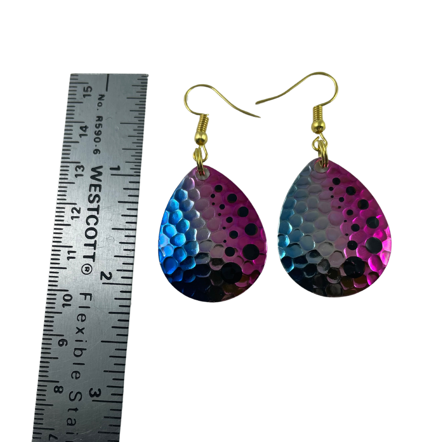 Colorado Hammered Nickel Dot Rainbow Spinner Blade Earrings