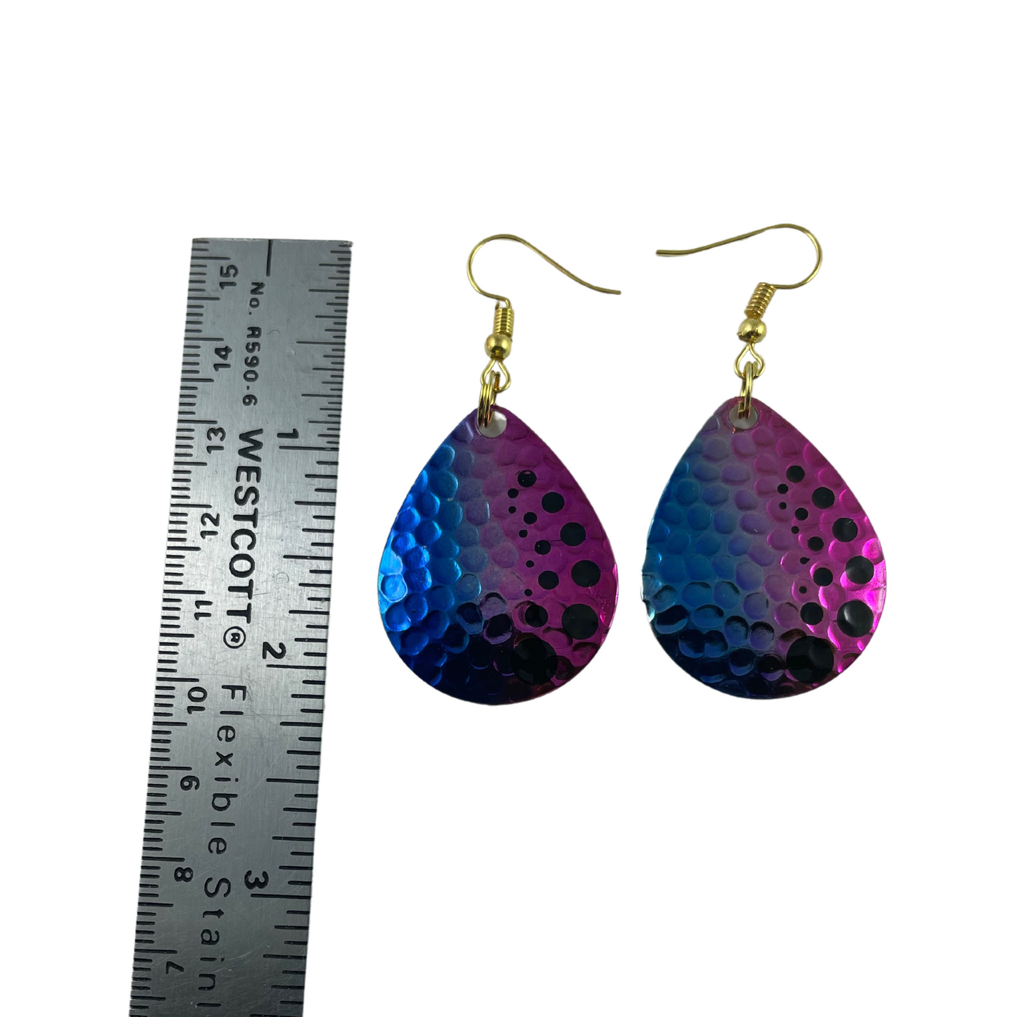 Colorado Hammered Nickel Dot Rainbow Spinner Blade Earrings