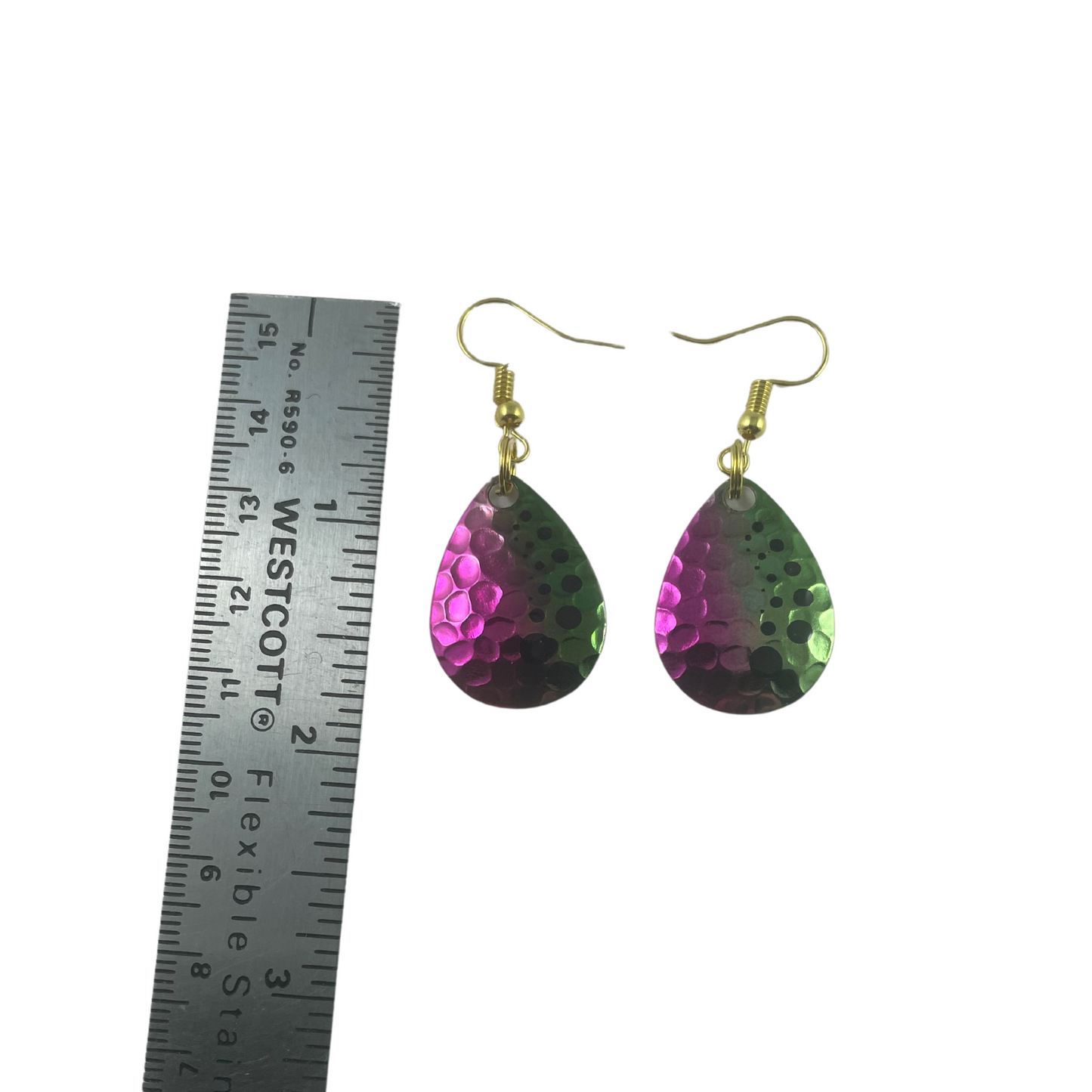 Colorado Hammered Nickel Dot Watermelon Spinner Blade Earrings