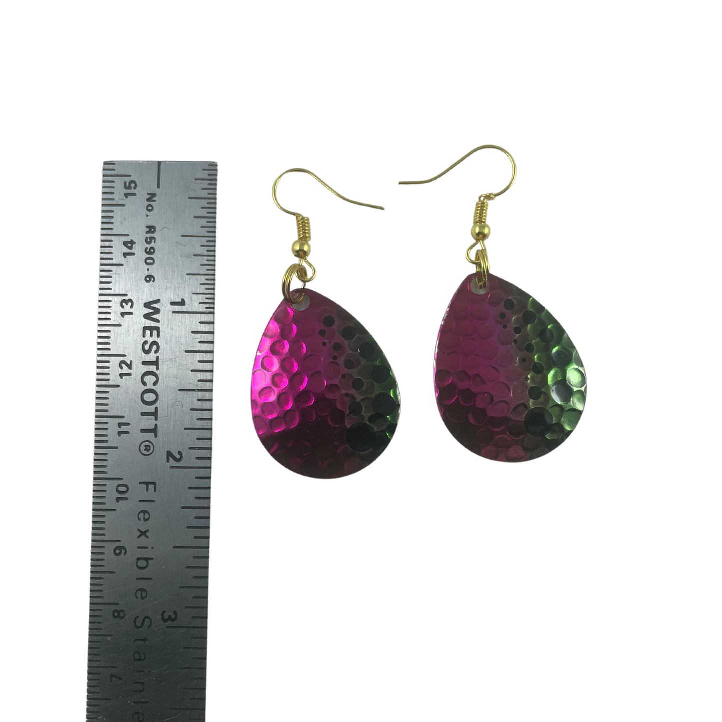Colorado Hammered Nickel Dot Watermelon Spinner Blade Earrings