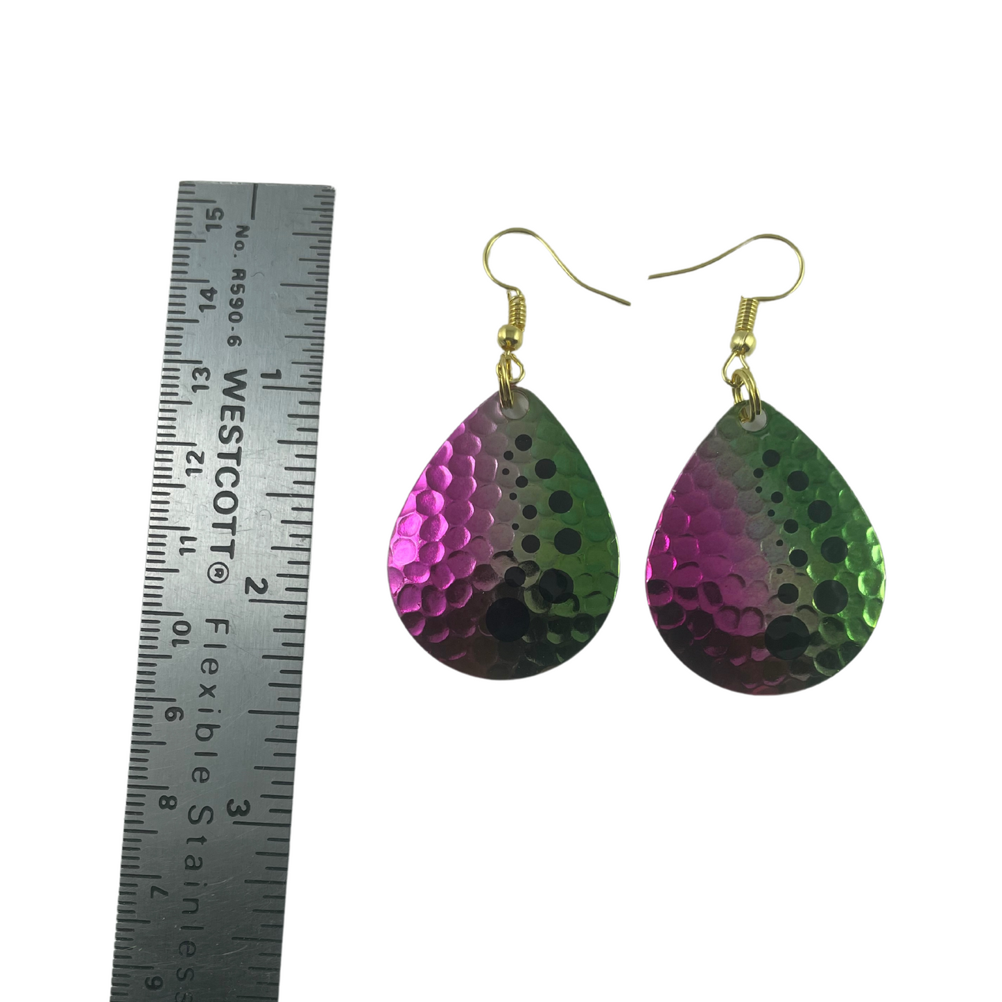 Colorado Hammered Nickel Dot Watermelon Spinner Blade Earrings