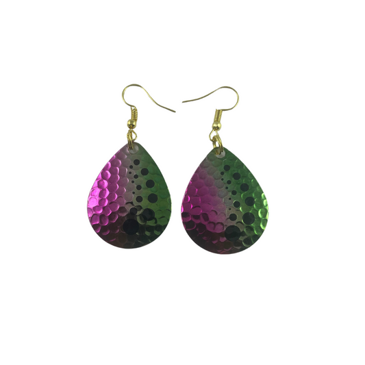 Colorado Hammered Nickel Dot Watermelon Spinner Blade Earrings