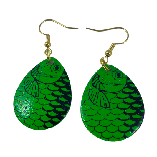 Colorado Green Fish Scale Crystal Spinner Blade Earrings