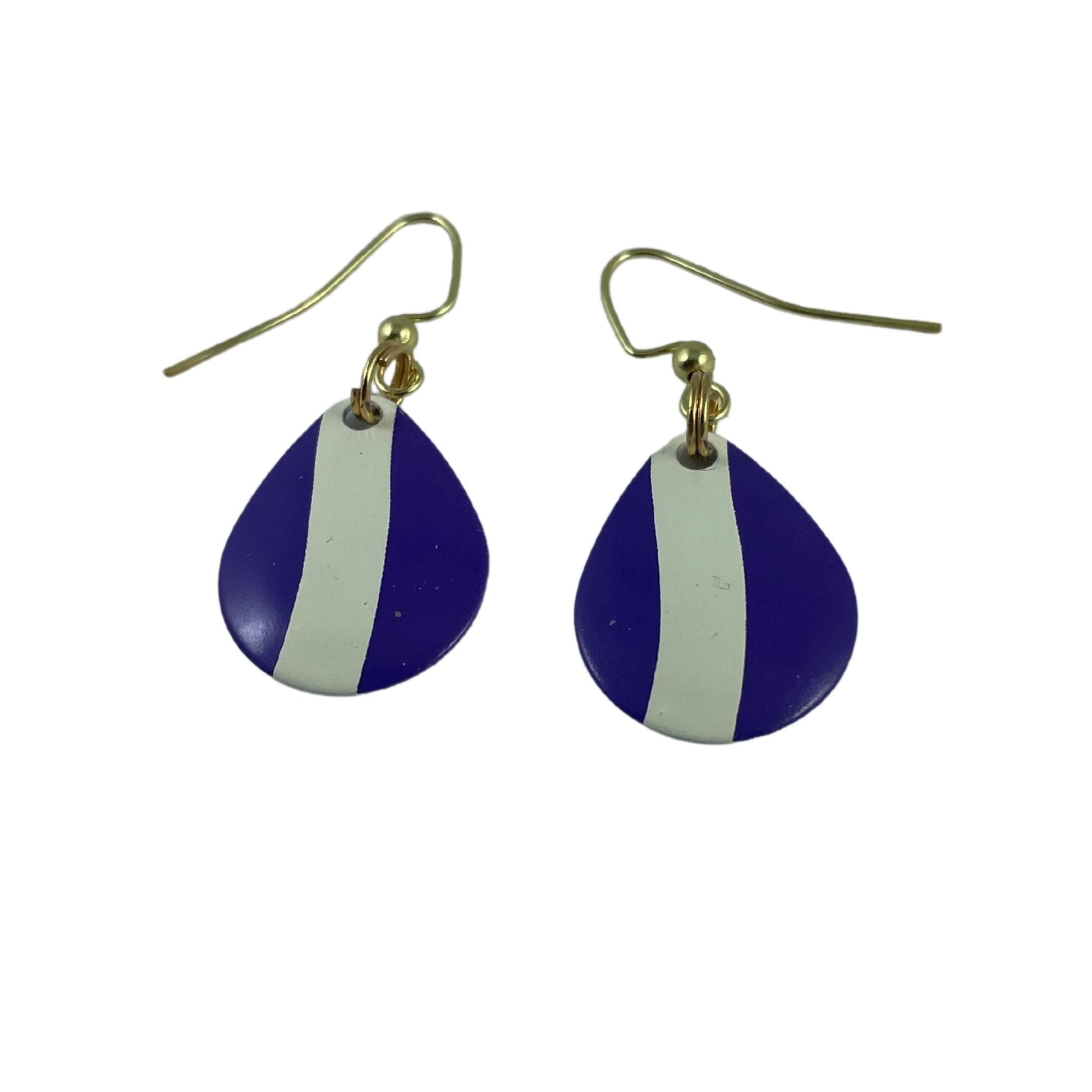 Colorado Deep Cup Purple White Striped Spinner Blade Earrings
